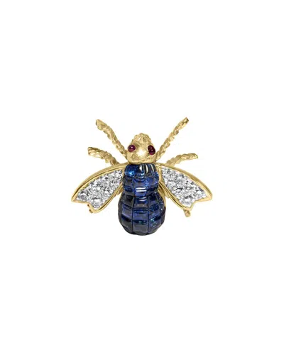 Haus Of Brilliance 18k Yellow Gold 3/8 Cttw Diamond And 5 4/5 Cttw Blue Sapphire Bumblebee Brooch Pin