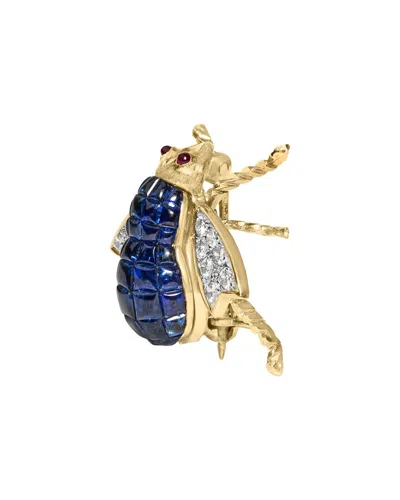 Haus Of Brilliance 18k Yellow Gold 3/8 Cttw Diamond And 5 4/5 Cttw Blue Sapphire Bumblebee Brooch Pin