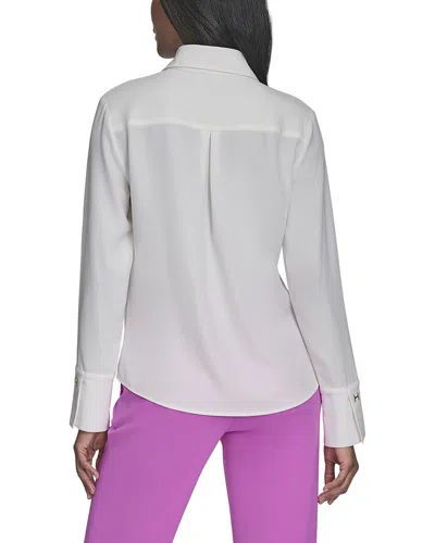 Halston Button Blouse In White