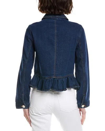 Cece Long Sleeve Collared Peplum Denim Jacket In Blue