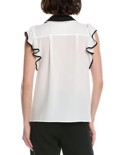 Cece Flutter Sleeve Collared Blouse In White