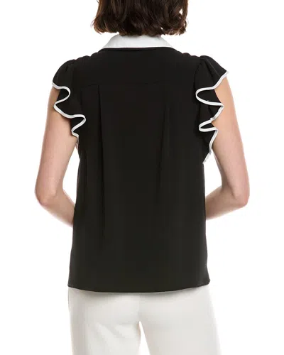 Cece Flutter Sleeve Collared Blouse In Black