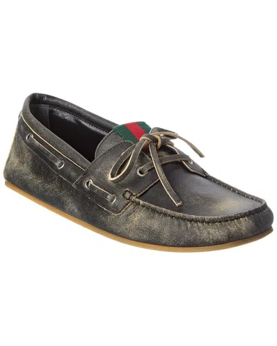 Gucci Gg Logo Leather Loafer In Black