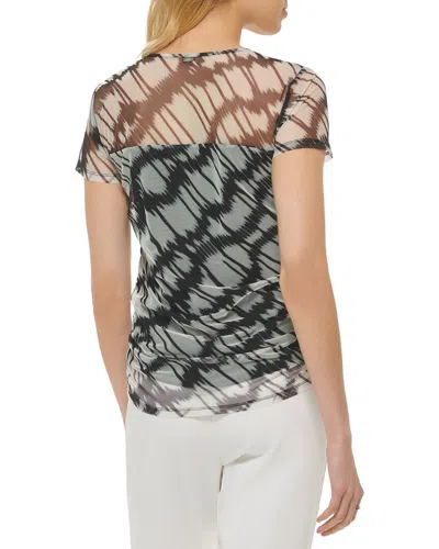 Dkny Printed Mesh Top In Black