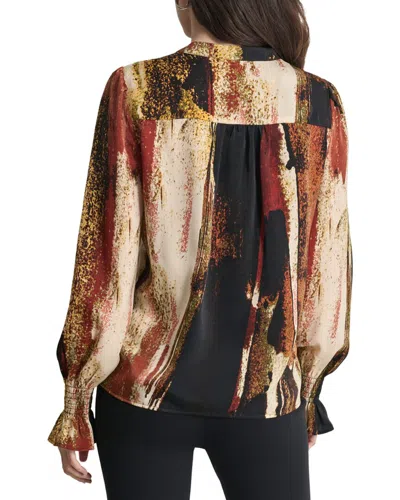 Dkny Print Split Neck Top In Multi