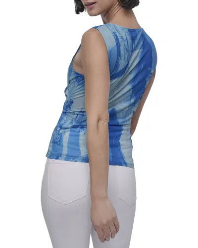 Dkny Printed Surplice Top In Blue
