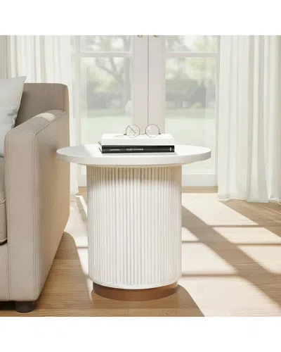 Lr Home Eames Distressed Fluted Handmade Side Table In White