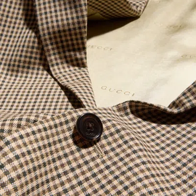 Gucci Gingham Wool Single-breasted Jacket In Brown