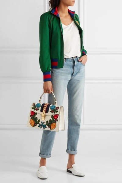 Shop Gucci Sylvie Medium Chain-embellished Appliquéd Leather Tote