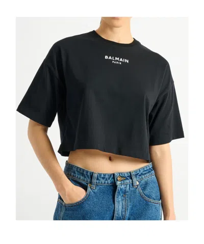 Balmain Logo Cotton T-shirt For Women In Black