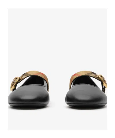Burberry Robin Check-strap Leather Ballerina Flats In Black