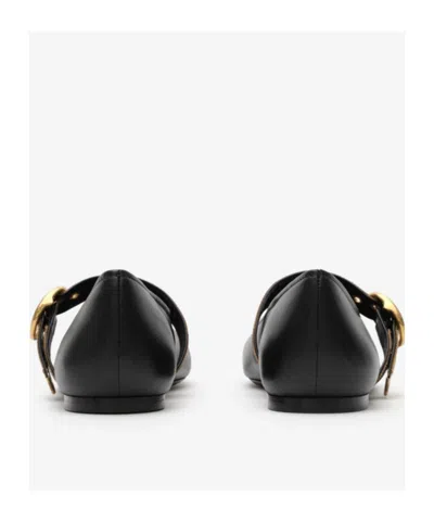 Burberry Robin Check-strap Leather Ballerina Flats In Black