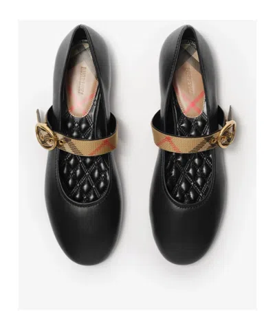 Burberry Robin Check-strap Leather Ballerina Flats In Black