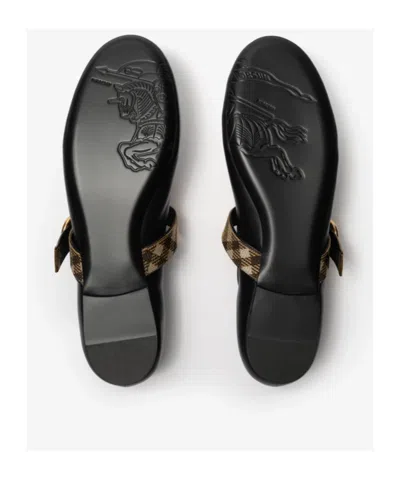 Burberry Robin Check-strap Leather Ballerina Flats In Black