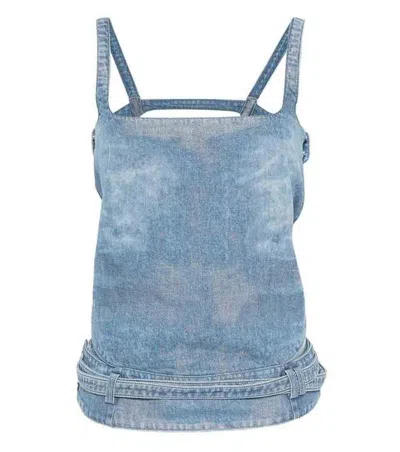Diesel Light Blue Denim Crop Top With Square Neckline