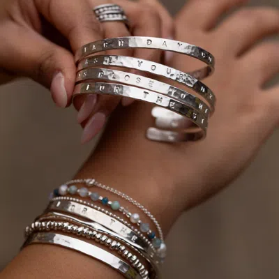 Dower & Hall Hammered Engravable Nomad Bangle In Silver