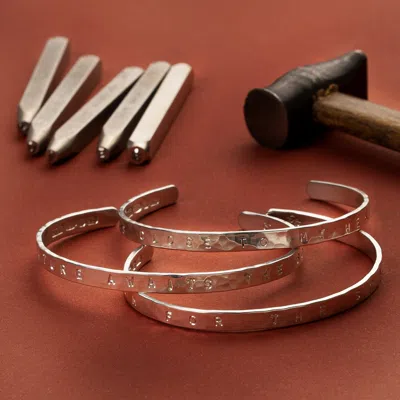 Dower & Hall Hammered Engravable Nomad Bangle In Silver
