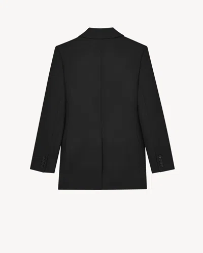 Saint Laurent Wool Double-breasted Coat In Black