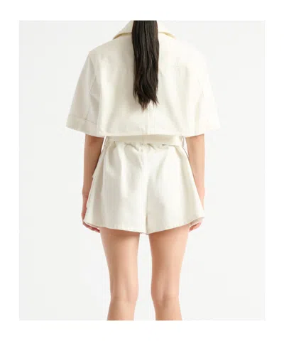 Balmain Belted Denim Playsuit In White