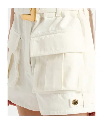 Balmain Belted Denim Playsuit In White
