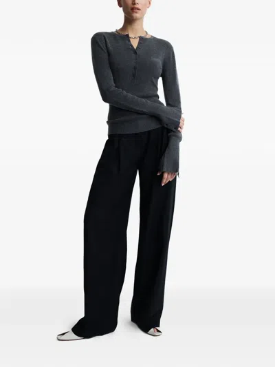 Anna Quan Button Ribbed Top In Gray