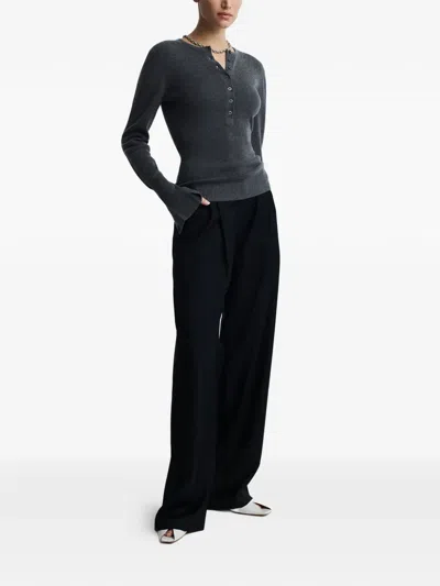 Anna Quan Button Ribbed Top In Gray