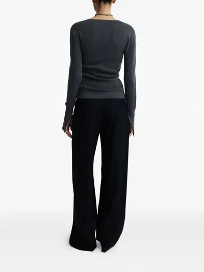 Anna Quan Button Ribbed Top In Gray