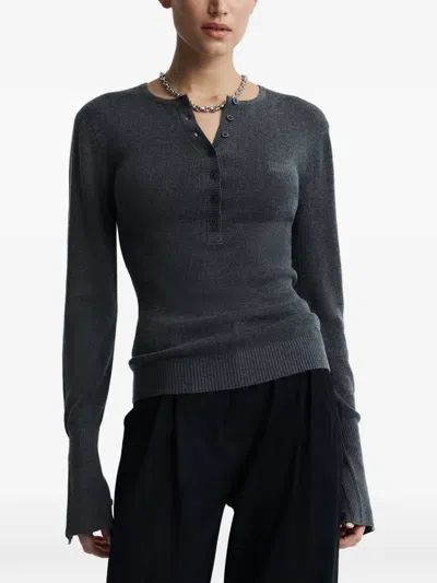 Anna Quan Button Ribbed Top In Gray