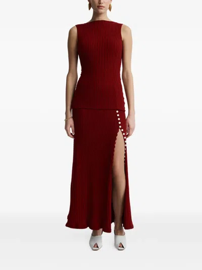 Anna Quan Button Ribbed Top In Red