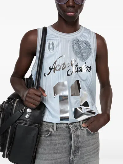 Acne Studios Lightweight Silver Graphic Tank In Gray