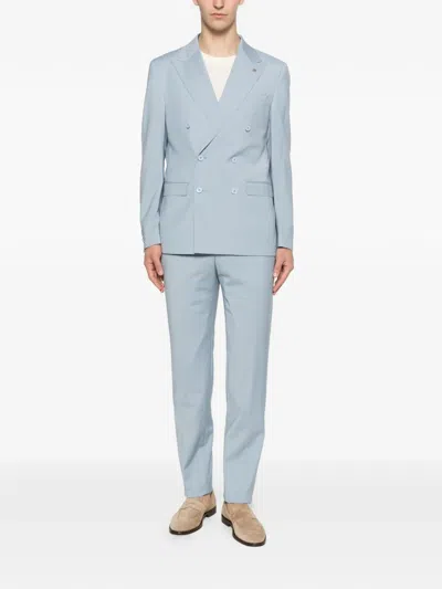 Manuel Ritz Double-breasted Peak-lapel Suit In Blue