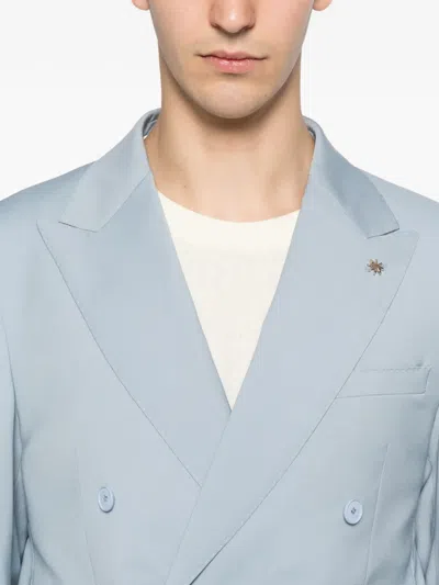 Manuel Ritz Double-breasted Peak-lapel Suit In Blue