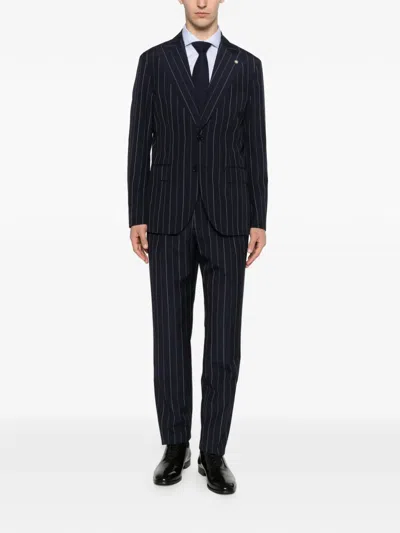 Manuel Ritz Pinstripe-pattern Single-breasted Suit In Blue
