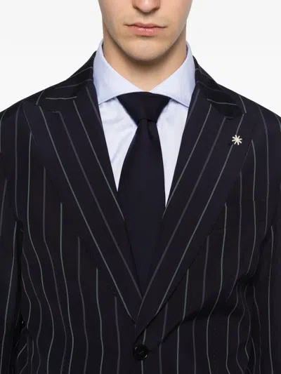 Manuel Ritz Pinstripe-pattern Single-breasted Suit In Blue