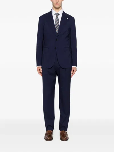 Manuel Ritz Single-breasted Suit In Blue