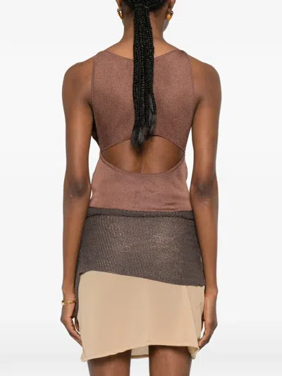 Isa Boulder Strapless Layered Top In Brown