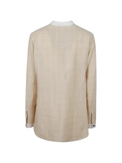 Kiton Check-pattern Linen Shirt In Brown