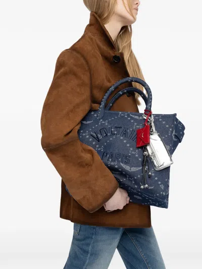 Zadig & Voltaire Angel Mini Zv Monogram Denim Tote In Blue