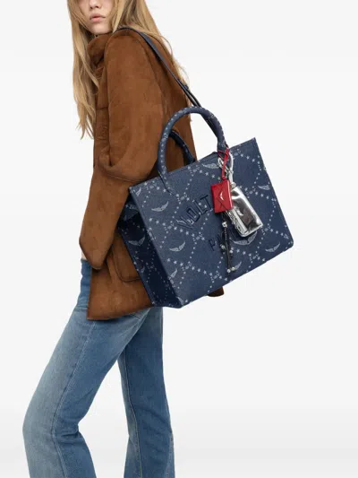Zadig & Voltaire Angel Mini Zv Monogram Denim Tote In Blue
