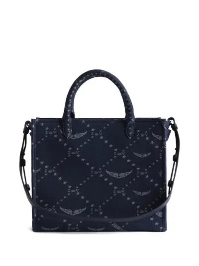 Zadig & Voltaire Angel Mini Zv Monogram Denim Tote In Blue