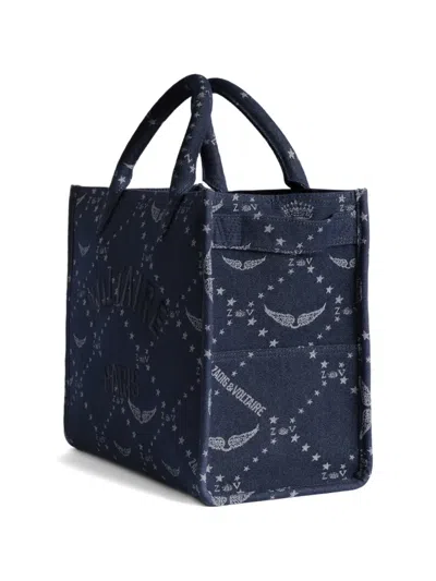 Zadig & Voltaire Angel Mini Zv Monogram Denim Tote In Blue