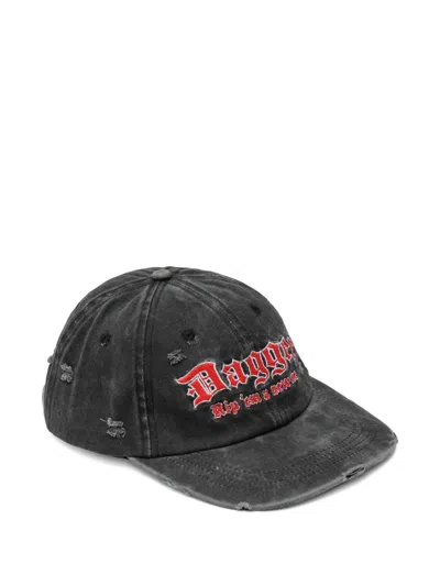 Dagger Distressed-effect Embroidered-logo Cap In Black
