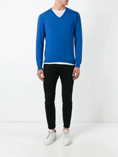 Shop Fashion Clinic Timeless V-neck Wool Jumper In Blue