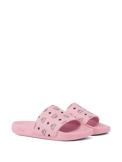 Mcm Monogram Print Rubber Slides In Animal Print