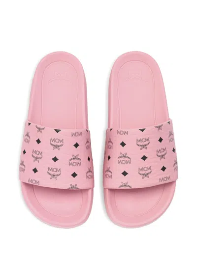 Mcm Monogram Print Rubber Slides In Animal Print