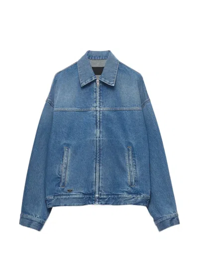 Prada Men's Denim Blouson Jacket In Blue