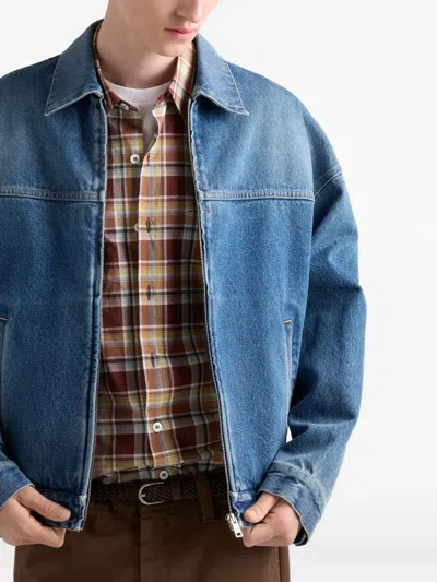 Prada Men's Denim Blouson Jacket In Blue