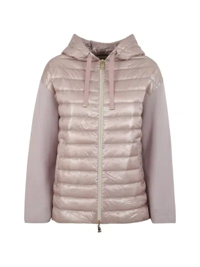 Herno Quilted Panel Hooded Jacket In Pink