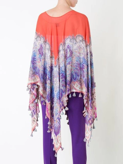Shop Etro Paisley-print Silk Poncho In Multicolour