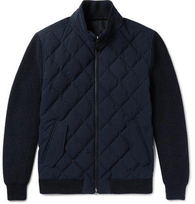 Ermenegildo Zegna Leather-trimmed Quilted Wool And Wool-blend Down Jacket In Navy